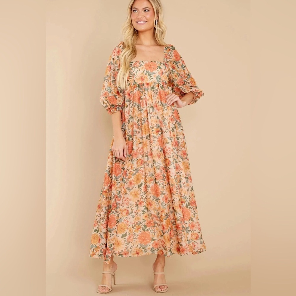 Morning Lavender Floral Empire Waist Balloon Sleeve Maxi Babydoll Dress
